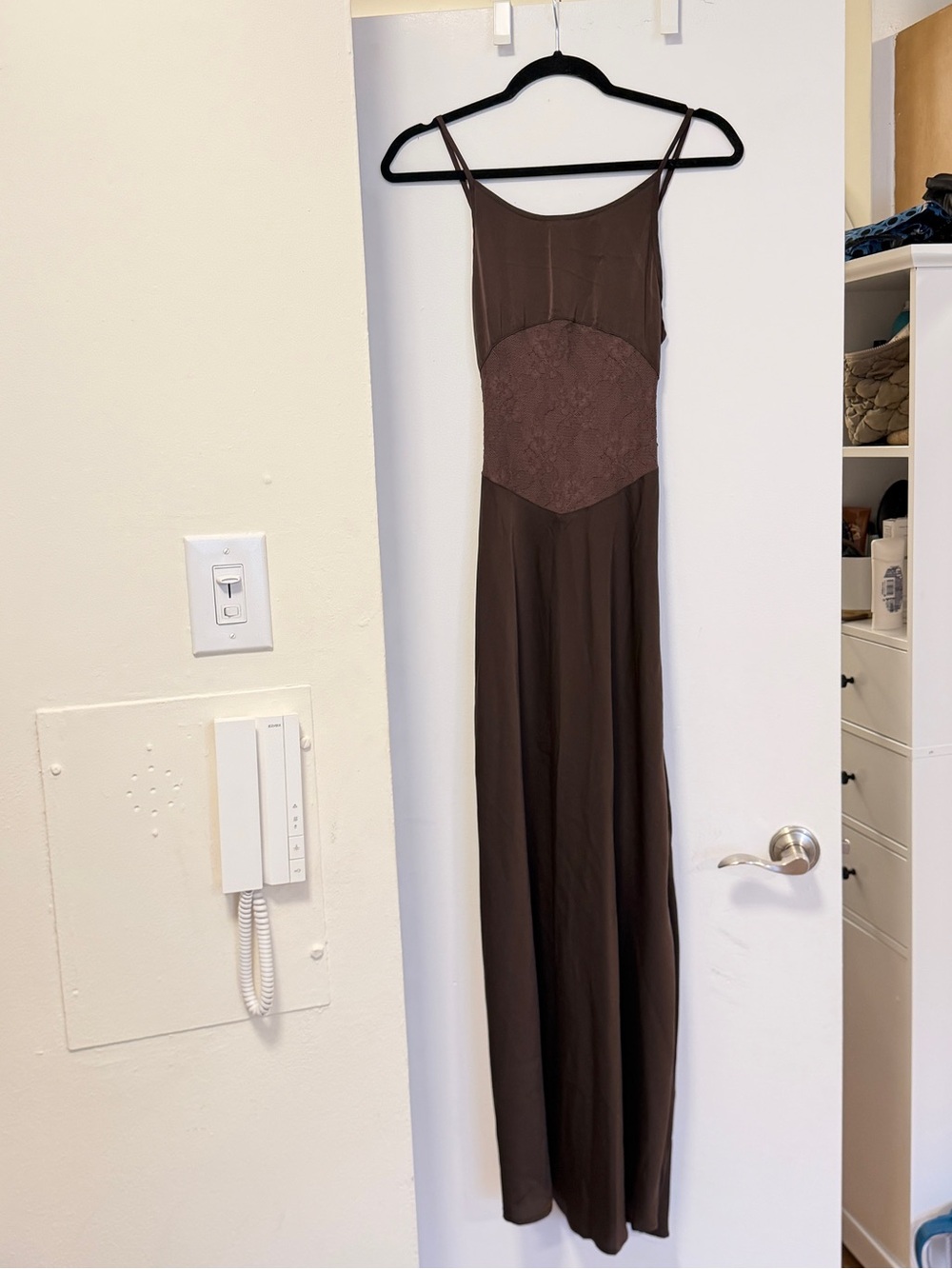 NWT WeWoreWhat Brown Lace-Panel Slip Dress - Picture 10 of 10